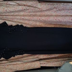 t.tahari black sleeveless dress with beaded scalloped over sleeves sz.12